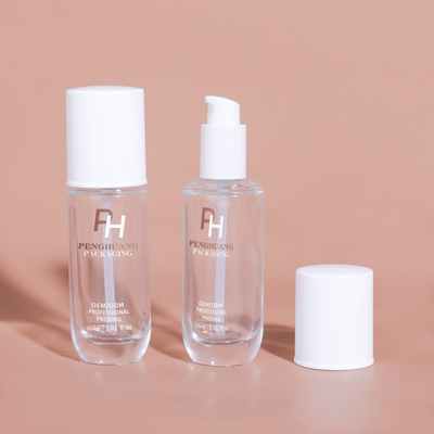 شكل مستدير عبارة خالية خالية من السائل 30ml 1oz زجاجي لوشن مضخة الزجاجة للتغليف التجميلي