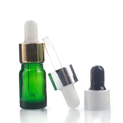 Cosmetic Liquid Small Green Glass Bottle 5ml Essential Oil Bottles With Dropper