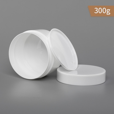 300g PP جرة بلاستيكية واحدة الجدار جرة بيضاء اللون وغطاء مع حشية PP