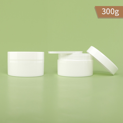 300g PP جرة بلاستيكية واحدة الجدار جرة بيضاء اللون وغطاء مع حشية PP