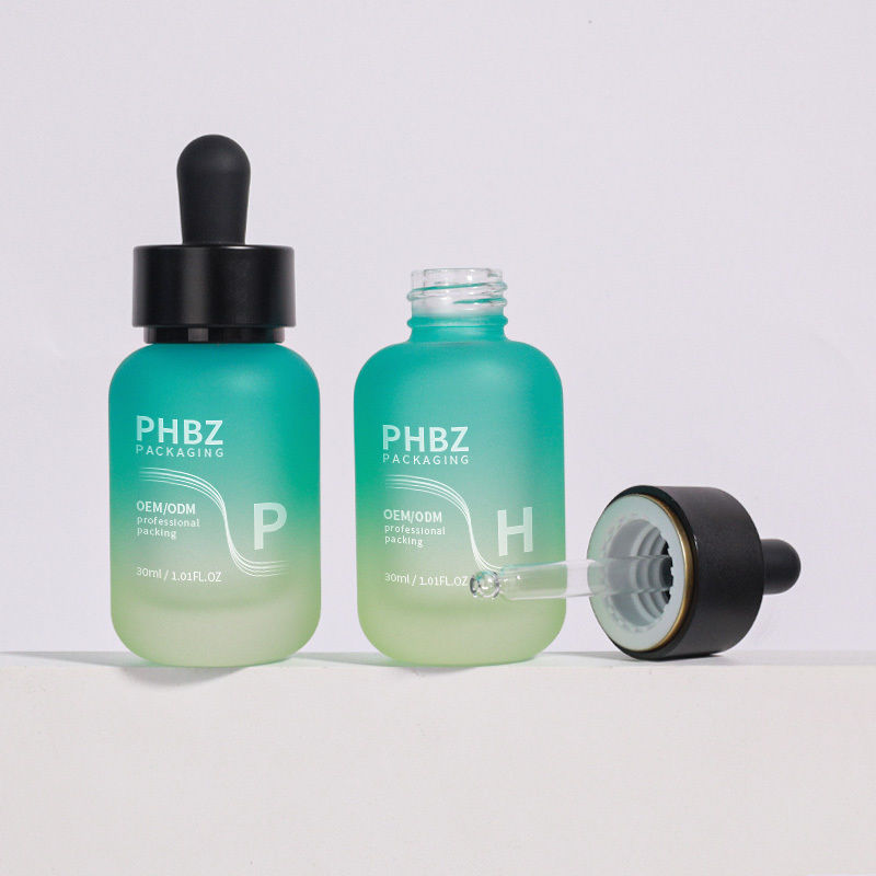 وفقًا لمتطلبات العميل، زجاجات قطارة مصل 30 مل زجاج مستديرة غير لامعة نوع غطاء زجاجة قطارة متين وخيار التعبئة والتغليف