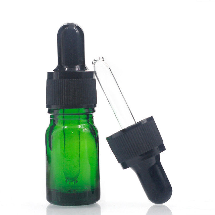 Cosmetic Liquid Small Green Glass Bottle 5ml Essential Oil Bottles With Dropper